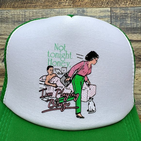 Not Tonight Honey Bingo Unisex Trucker Hat Green Snapback Marriage Funny Cap - Picture 3 of 8